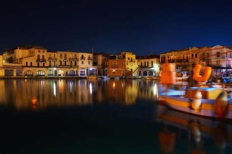 Rethymnon Old Town Harbor At Night Crete Rethymno Old Town