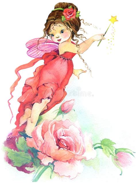 Flower Fairy Watercolor Drawing Stock Illustration Illustration Of
