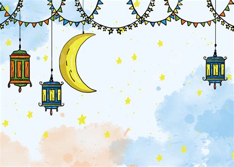 Watercolor Ramadan Lantern Hanging Flag Stars Background Ramadan Eid
