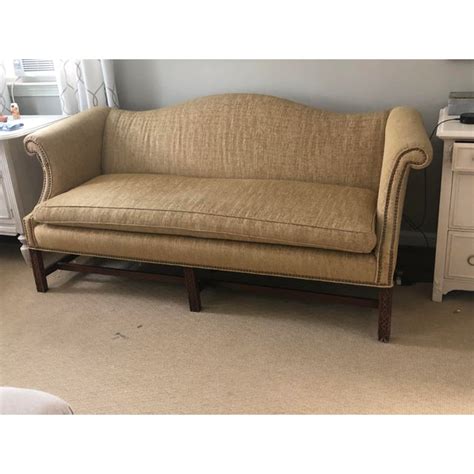 Classic Camelback Sofa With Carved Legs And Stretcher Chairish