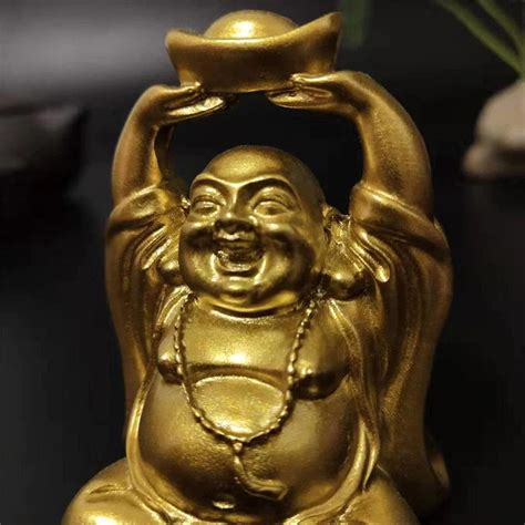 Gold Laughing Buddha Statue Chinese Fengshui Maitreya Etsy