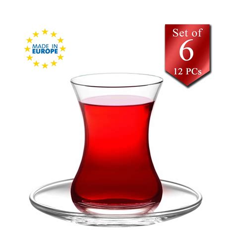 LAV Authentic Turkish Tea Glasses With Saucers 12 Pcs Traditional