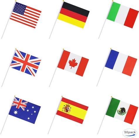 50 Countries International Flag Country Stick Flag Hand