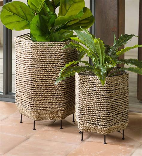 These Boho Modern Planters Feature Hand Woven Seagrass With A Sturdy