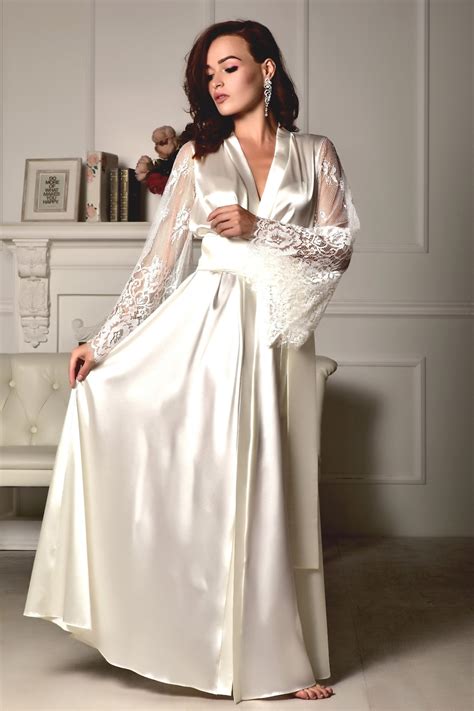 Ivory Bridal Robe And Nightgown Set Satin Peignoir Set Bridal Etsy