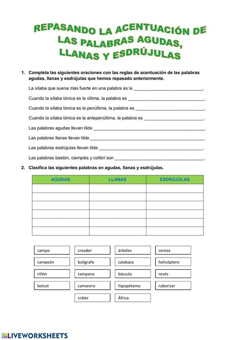 The Spanish Language Worksheet Is Shown In Green And White With Words