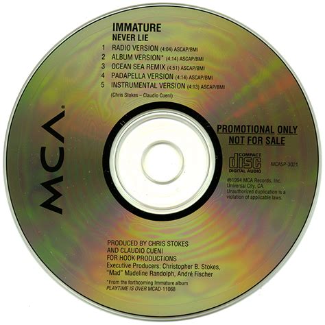 Promo Import Retail Cd Singles And Albums Immature Never Lie