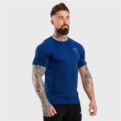 ae seamless dry knit tee electro blue in half sleeves gym t shirts men squatwolf