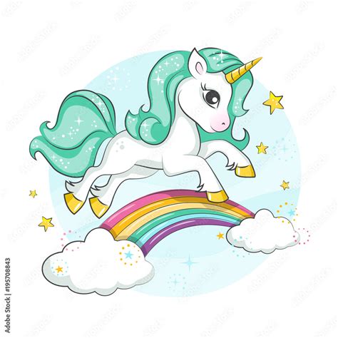 Little Pony Cute Magical Unicorn And Rainbow Vector Design Isolated