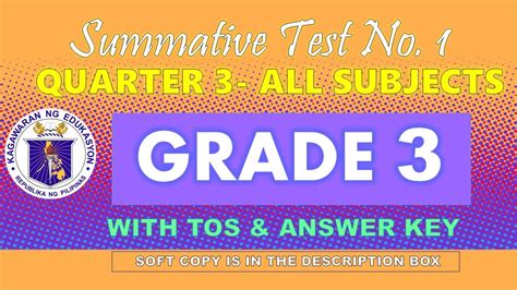 Grade 3 Q3 Summative Test No1 With Tos And Answer Key Youtube