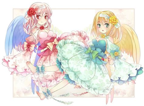 Two Beautiful Angels Barefoot Wings Colorful Headband Blue Eyes