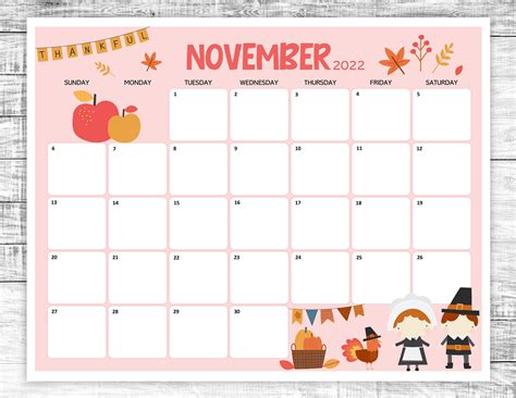 Printable November Calendar 2022 Thanksgiving November 2022 Etsy Ireland