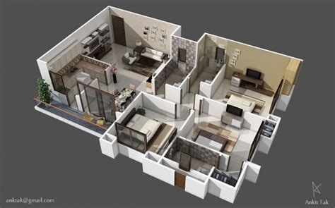 25个三居室户型装修3d布局效果图 2 设计之家