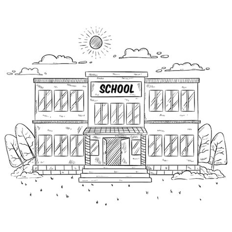 Premium Vector School Building Illustration With Hand Drawn Or