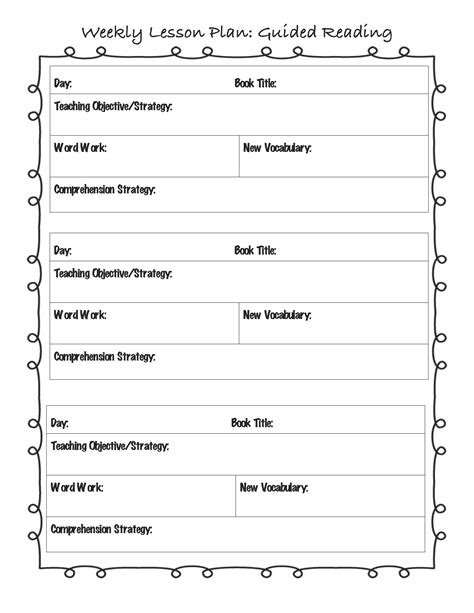 Lesson Plan Template Weekly Guided Reading Lesson Plan