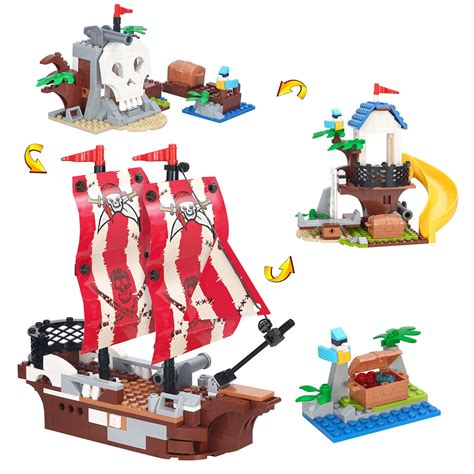 Buy Finebely 3in1 Pirate Ship Building Set With Treasure Island Toy
