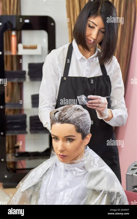 Beautician At Work Hair Dying Stock Photo Alamy