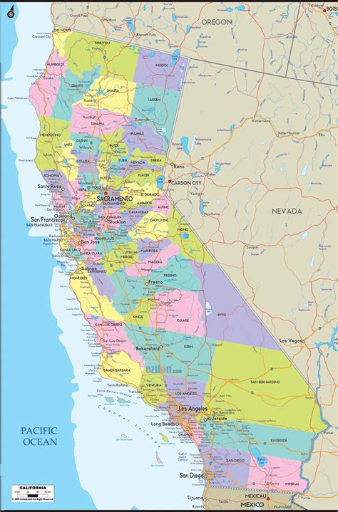 Detailed Political Map Of California Ezilon Maps Wells Printable Map