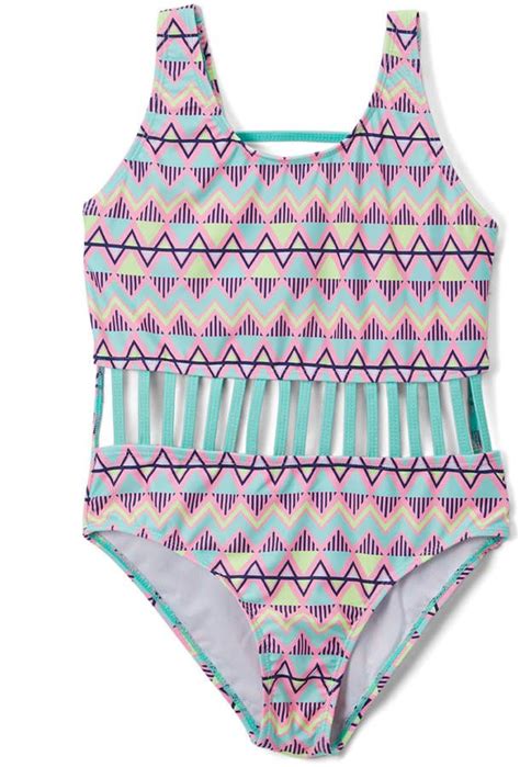 899 Mint And Lavender Geometric Stripe Strap Accent One Piece Girls