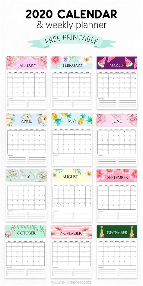 calendar  printable  cute monthly designs