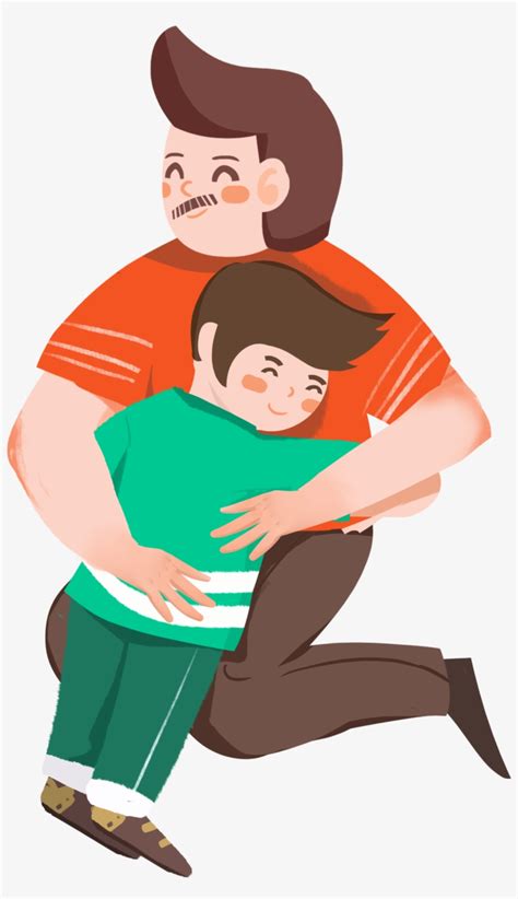 Hand Drawn Cartoon Father And Son Hug Decorative Psd Cartoon
