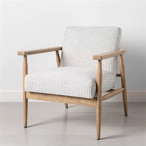 Upholstered cushion and back guarantee the exceptional comfort of sitting. Upholstered Natural Wood Accent Chair Micro Stripe Gray ...