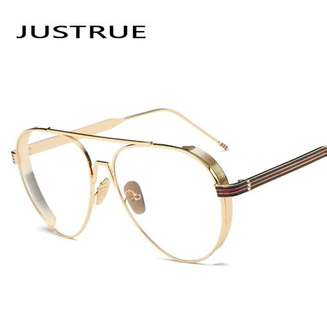 justrue new 2017 eyeglasses thick metal frame aviator glasses clear lens vintage eyeglasses men