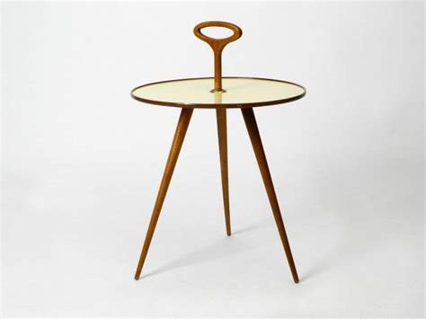 Rare Small Round Mid Century Modern Tripod Table With Walnut Etsy