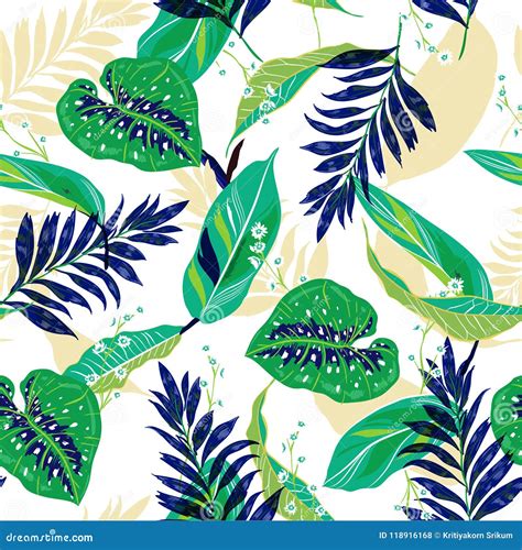Trendy Tropical Leaves Seamless Graphic Design With Palms Leave Stock