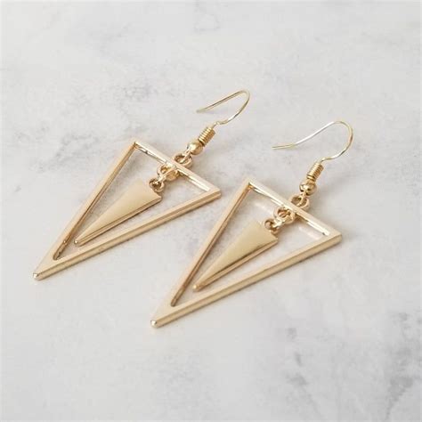 Gold Triangle Earrings Dangle Geometric Earrings Women Gift Etsy New