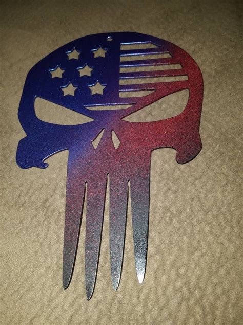 Painted Punisher Skull 12 Tall American Flag Painted Etsy
