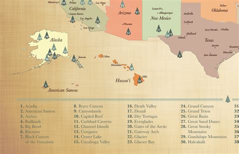 Push Pin Us National Parks Map With Pins List Of 62 Us National Parks
