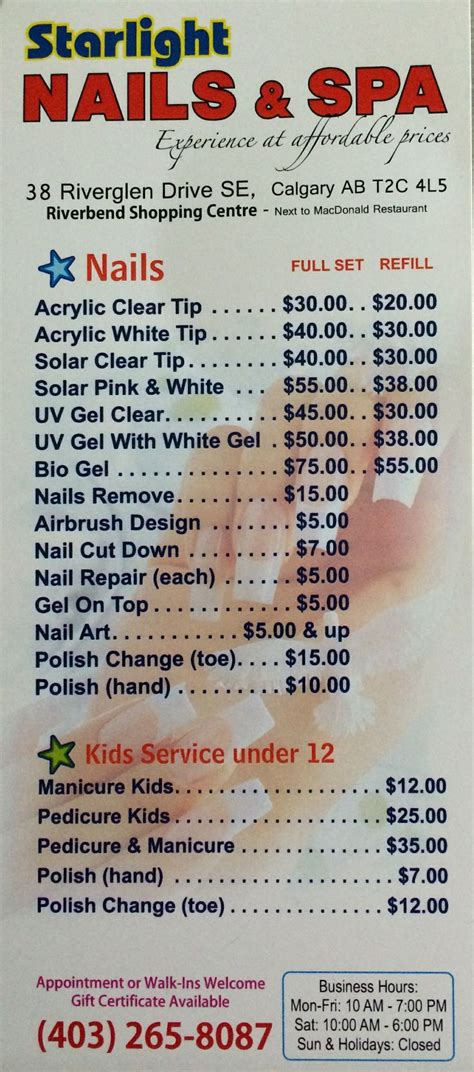 Starlight Price List Acrylic Nails Price Nail Salon Prices Nail Prices