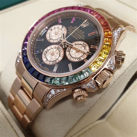 Since the white gold rainbow daytona was priced at around $86,000 usd, this new edition is expected to retail much higher. Daytona Rainbow Custom | Rolex | 116505