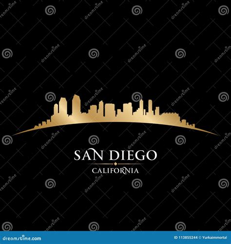 San Diego California City Skyline Silhouette Black Background Stock