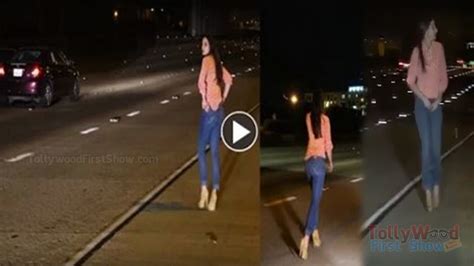 Dangerous Drunken Girl Over Acting On Highway At Mid Night Peeing On Center Of The Road