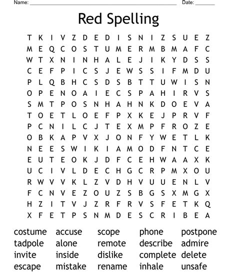 Red Spelling Word Search Wordmint