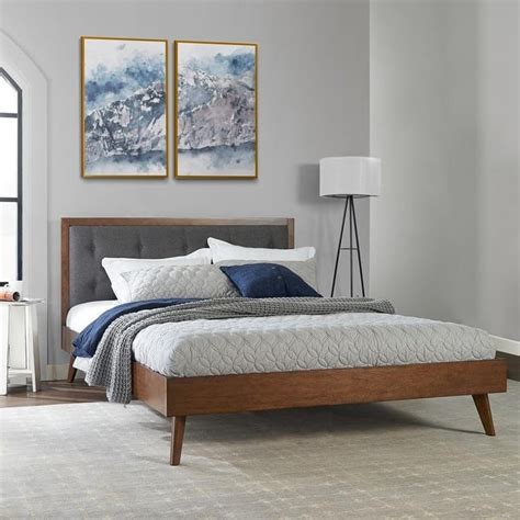 Upholstered Mid Century Modern Platform Bed With Upholstered Headboard