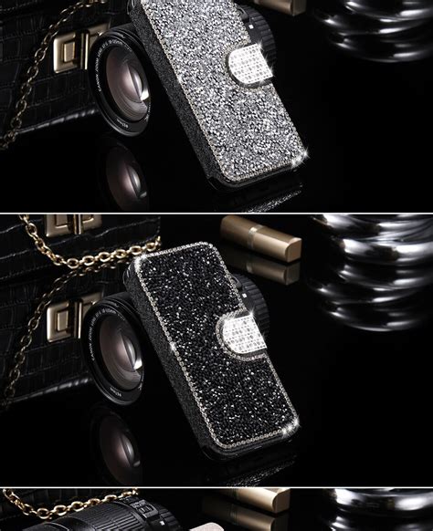 Luxury Diamond Leather Bling Stand Wallet Cover Case For Apple Iphone