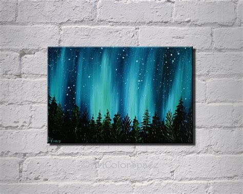 Aurora Borealis Small Oil Painting On Canvas Night Sky Etsy In 2020