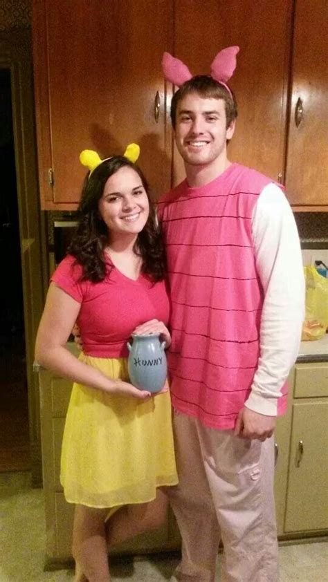 Adult Winnie The Pooh And Piglet Halloween Couple Costume Red Shirt