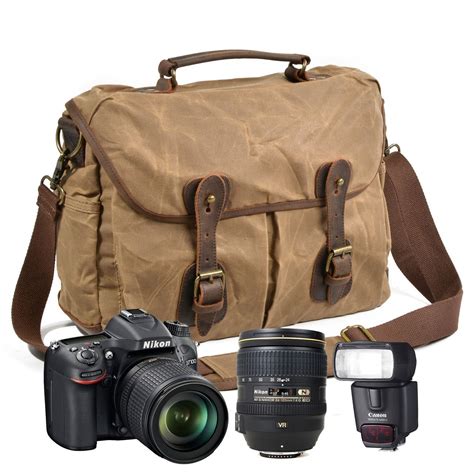 Handmade Waxed Canvas Camera Bag Professional Dslr Camera Messenger Bag