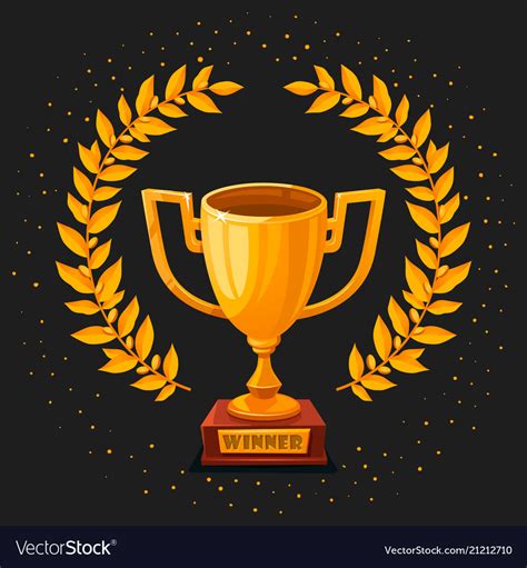 Golden Trophy Cup On Dark Background First Place Vector Image