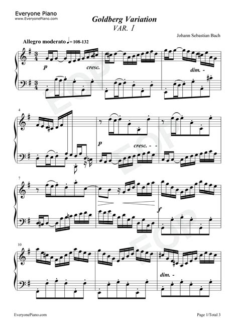Goldberg Variations Johann Sebastian Bach Stave Preview