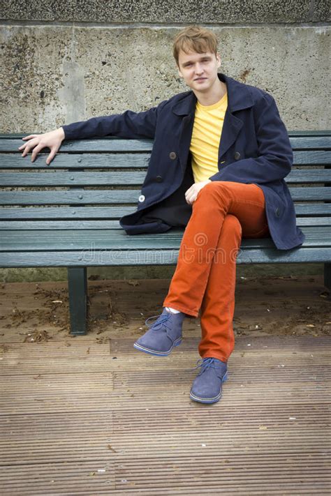 Handsome Young Man Sitting On A Bench Stock Image Image Of Modern
