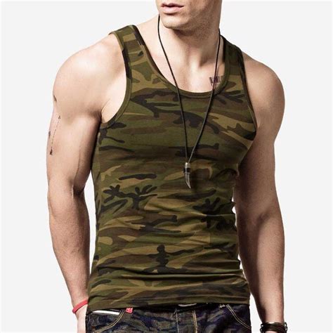 Muscle Building Clothing Camouflage Men Tank Top Cotton Camo Army Vest