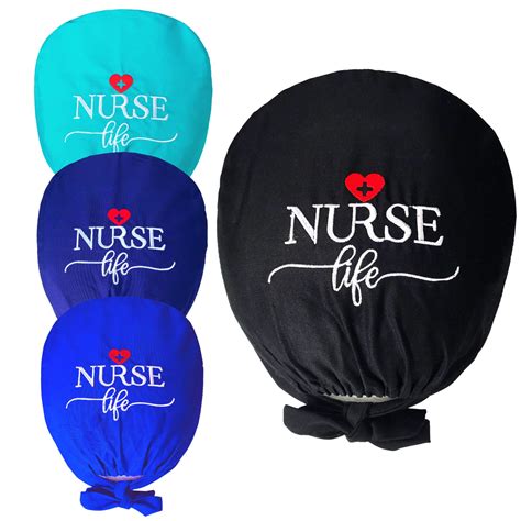 Black Scrub Cap With Nurse Life Embroidery Cute Nurses Cap Etsy