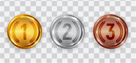 Gold Silver And Bronze Medal Badge Icons Of First Second And Third