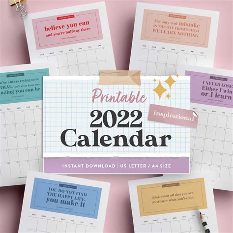 Printable 2022 Monthly Calendars Aesthetic Digital Download Calendars