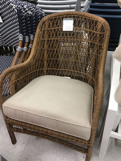 The back displays an upholstered backrest and the seat features a loose cushion that rests on a stick deck (shown). New Target patio furniture! Love the wicker chairs | Target patio furniture, Patio furniture ...